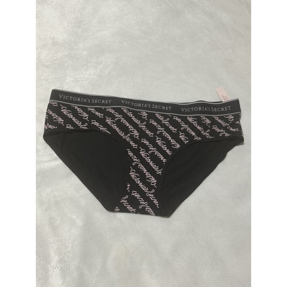 NWT Victoria's Secret Black Logo Hiphugger Panty XL Script Print Stretch Cotton